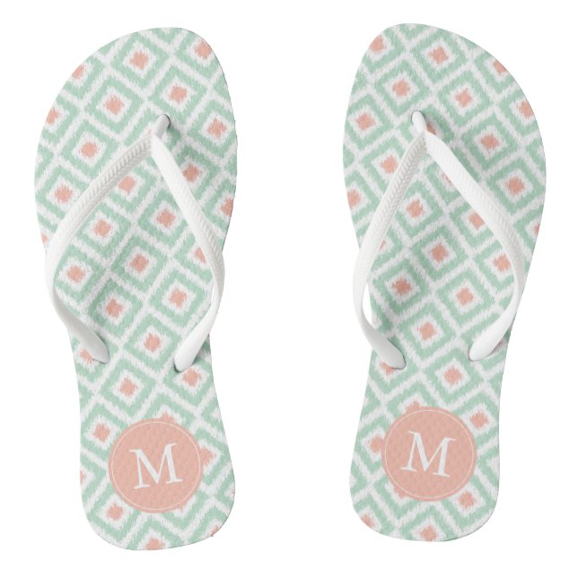Mint and Coral Ikat Muster Flip Flops (Fußbett)