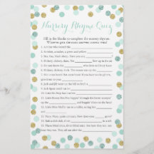 Mint and Gold Baby Dusche Kinderzimmer Rhyme Quiz