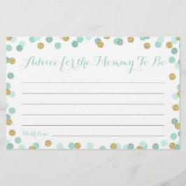 Mint and Gold Baby Shower Ratschläge für Mama Card