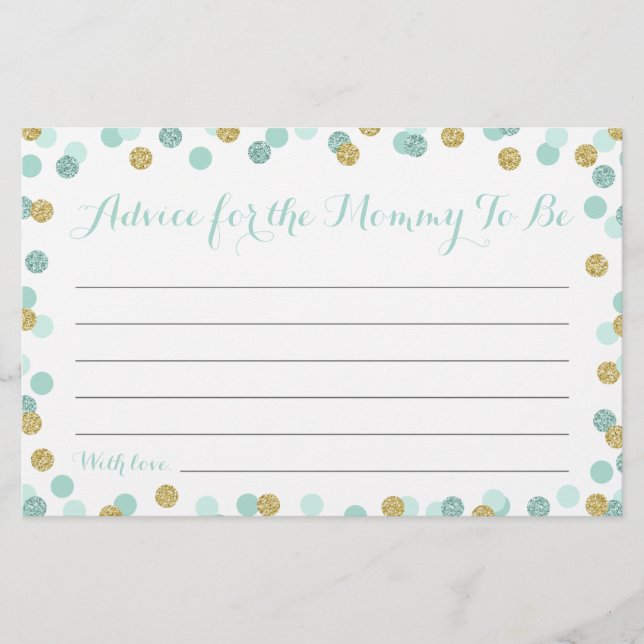 Mint and Gold Baby Shower Ratschläge für Mama Card (Vorderseite)