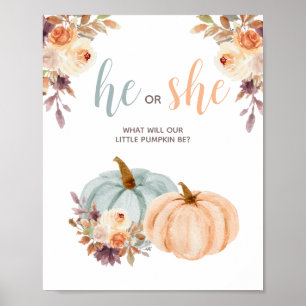 Mint and Peach Pumpkin Rustic Floral Voting Board Poster