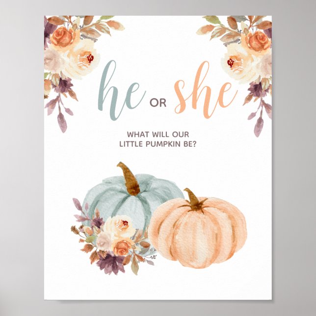 Mint and Peach Pumpkin Rustic Floral Voting Board Poster (Vorne)