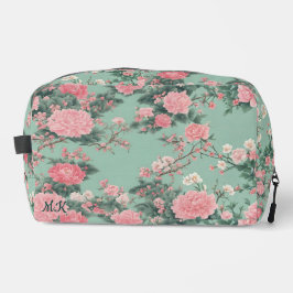 Mint and Pink Cherry Blossom Monogram Initial Waschbeutel