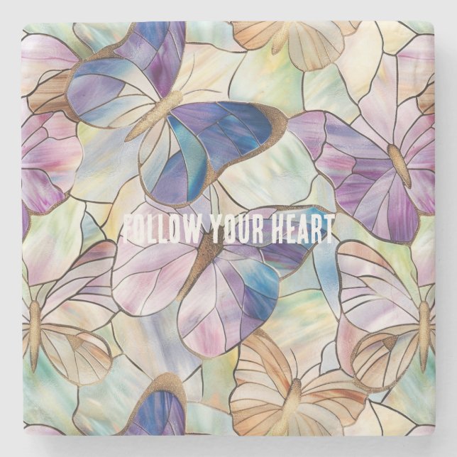 Mint Aqua Blue Lila Schmetterlinge Steinuntersetzer (Vorderseite)