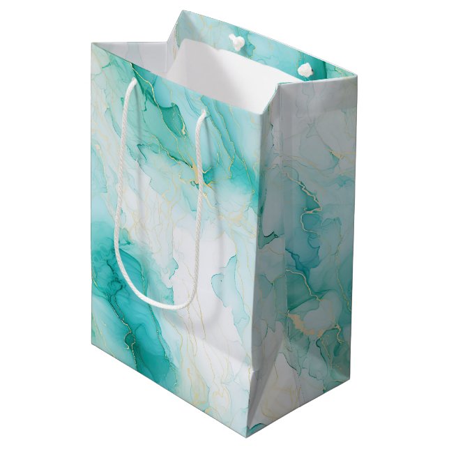 Mint Aqua Glam Elegante Mittlere Geschenktüte (Vorderseite Schrägansicht)