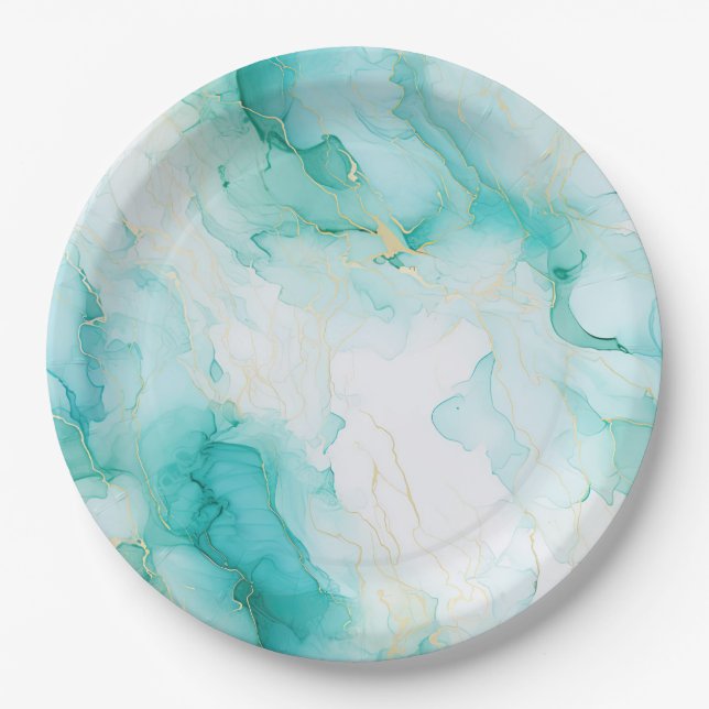Mint Aqua Glam Elegante Pappteller (Vorderseite)