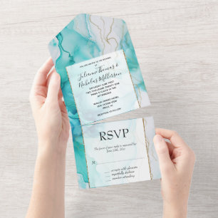 Mint Aqua Gold Tinte Marmor All In One Einladung