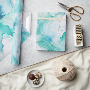 Mint Aqua Gold Tinte Marmor Geschenkpapier