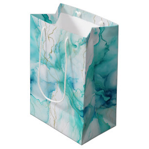 Mint Aqua Gold Tinte Marmor Mittlere Geschenktüte
