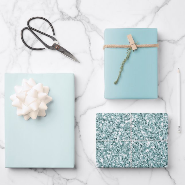 Mint Aqua Ombre Glitz      Geschenkpapier Set (Vorderseite)