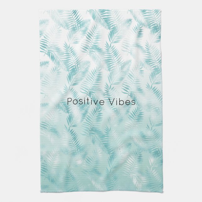 Mint Aqua Ombre Tropical Blätter      Geschirrtuch (Vertikal)