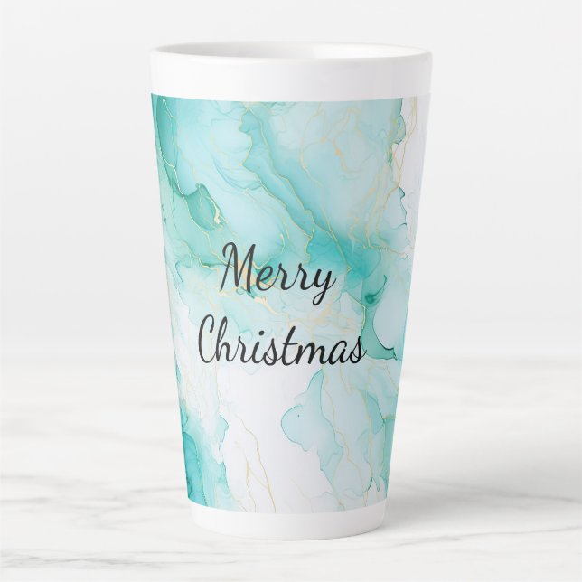 Mint Aqua Pearl Gold Marmor Milchtasse (Vorderseite)