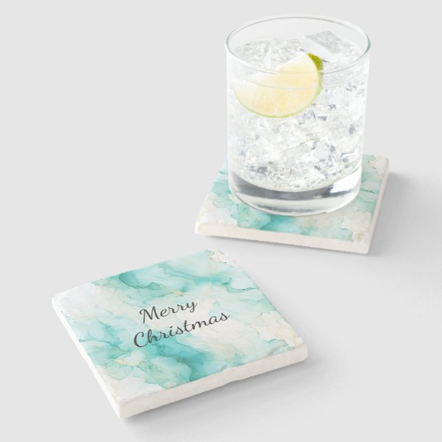 Mint Aqua Pearl Gold Marmor Steinuntersetzer (Seitenansicht)