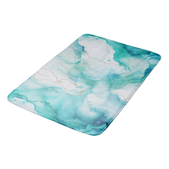 Mint Aqua Tinte Marmor Badematte (Schrägansicht)