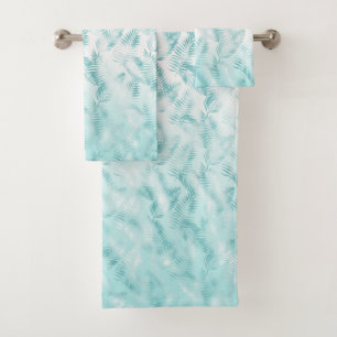 Mint Aqua White Feuilles tropicaux    