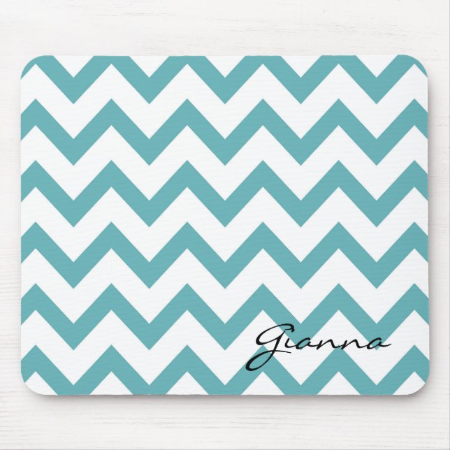 Mint Aqua White Zickzack Mousepad (Vorne)