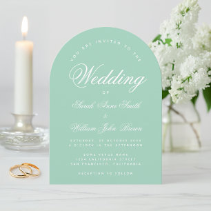 Mint Arch Simple Calligraphy Modern Green Wedding Einladung