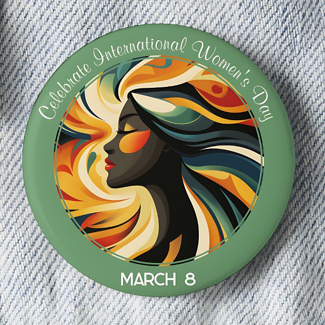 Mint Art Deco feiert Internationalen Frauentag Button (Mint Green Celebrate International Women's Day March 8 pinback button.)