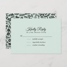 Mint | Black Floral Wedding RSVP Card