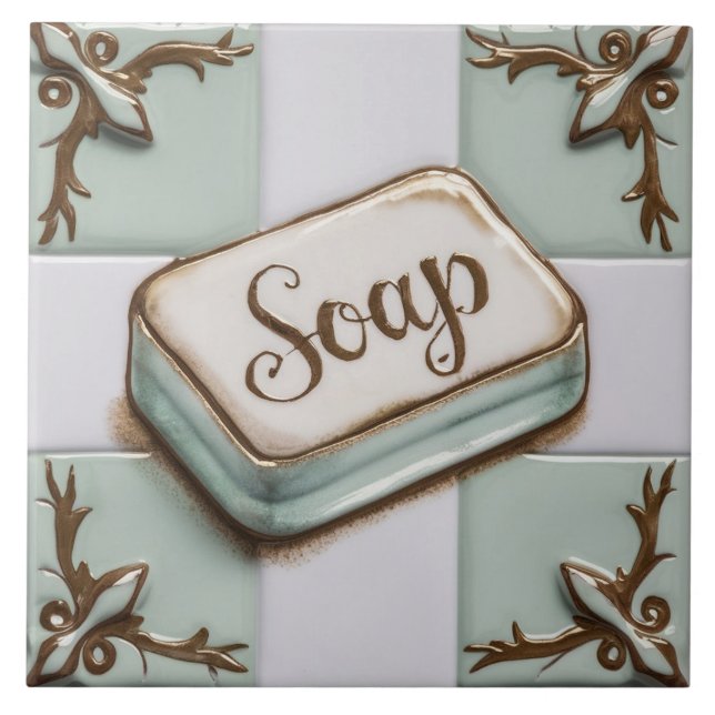 Mint Blau und Weiß Bar Seife Funny Bad Fliese (Vorderseite)