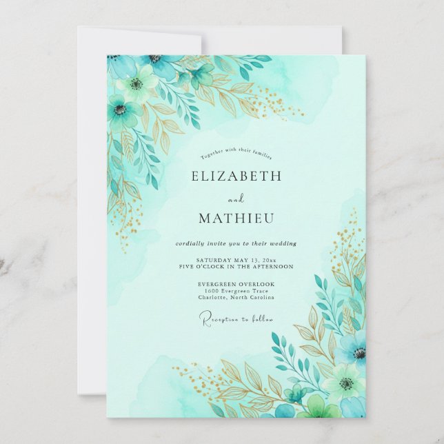 Mint Blissful Spring Wedding Einladung (Vorderseite)