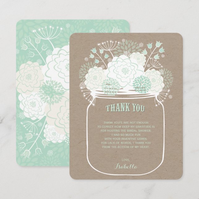 Mint Blooms Mason Jar Wedding Dankeschön Karte (Vorne/Hinten)