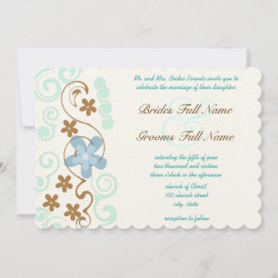 Mint Blue & Brown Swirl Blume Hochzeit Einladung