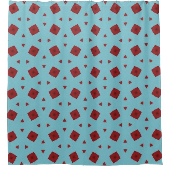 Mint Blue Geometric Red Accent Shower Curtain Duschvorhang (Vorderseite)