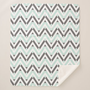 Mint Blue Grey White Geometric Zickzack Pattern Sherpadecke