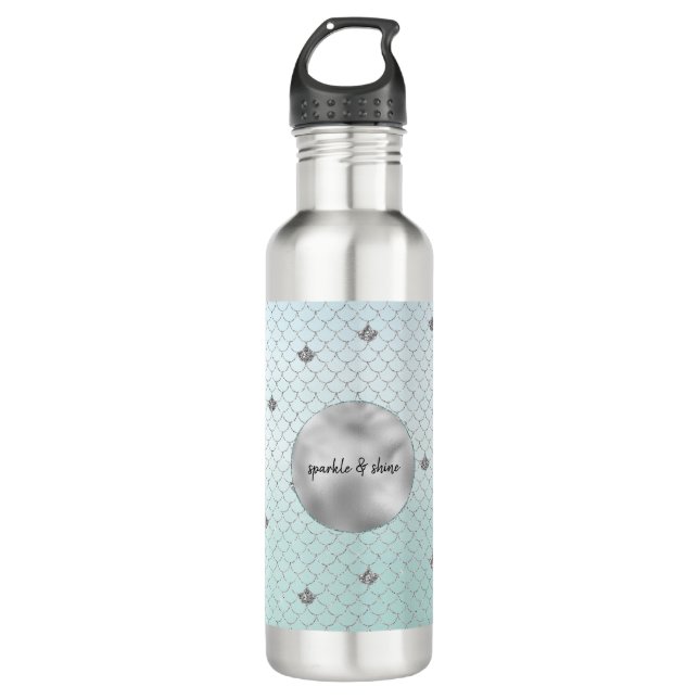Mint Blue Ombre Silver Glitzer Mermaid Edelstahlflasche (Vorderseite)
