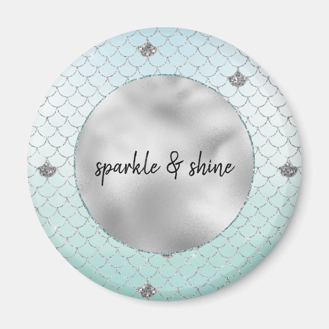 Mint Blue Ombre Silver Glitzer Mermaid Magnet (Vorne)