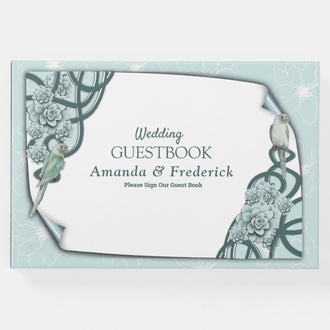 Mint Blue Pine Green Succulents Gästebuch (Vorderseite)