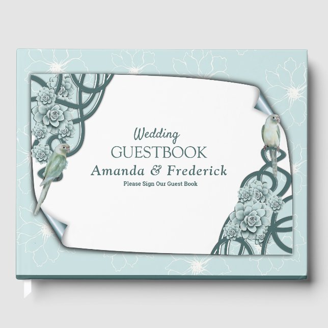 Mint Blue Pine Green Succulents Gästebuch (Vorderseite)
