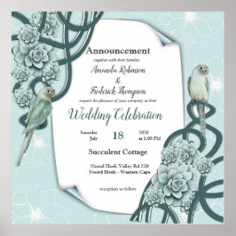 Mint Blue Pine Green Succulents Poster