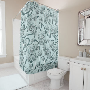 Mint Blue Succulents auf Pine Green Trellis wieder Duschvorhang