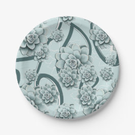 Mint Blue Succulents auf Pine Green Trellis wieder Pappteller