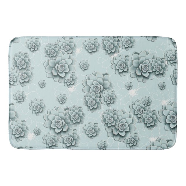 Mint Blue Succulents auf schlichtem Muster Wiederh Badematte (Vorderseite)