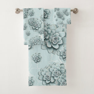 Mint Blue Succulents auf schlichtem Muster Wiederh Badhandtuch Set