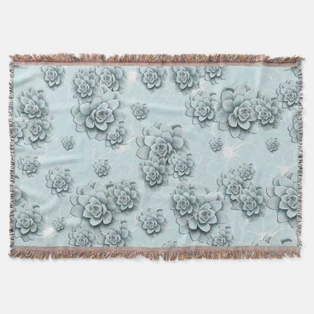 Mint Blue Succulents auf schlichtem Muster Wiederh Decke (Vorderseite)
