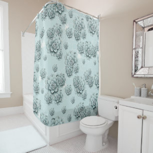 Mint Blue Succulents auf schlichtem Muster Wiederh Duschvorhang