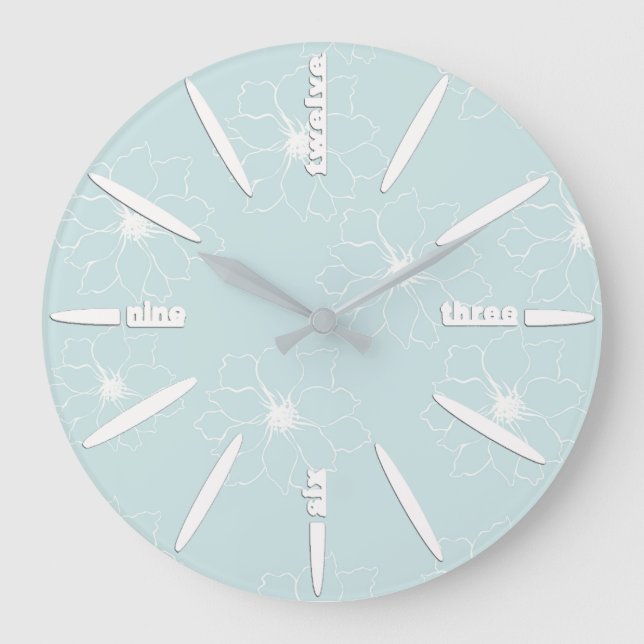 Mint Blue Succulents auf schlichtem Muster Wiederh Große Wanduhr (Vorderseite)