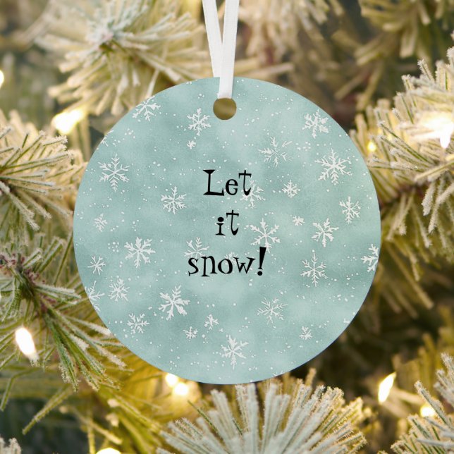 Mint Blue White Snowflakes Peppermint Christmas Ornament Aus Metall (InSitu)