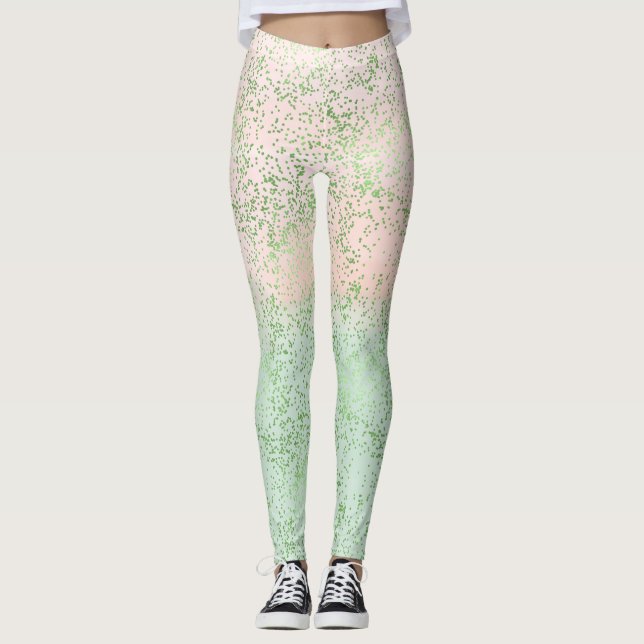 Mint Blush Pink Aquarell Confetti Punkte Leggings (Vorderseite)