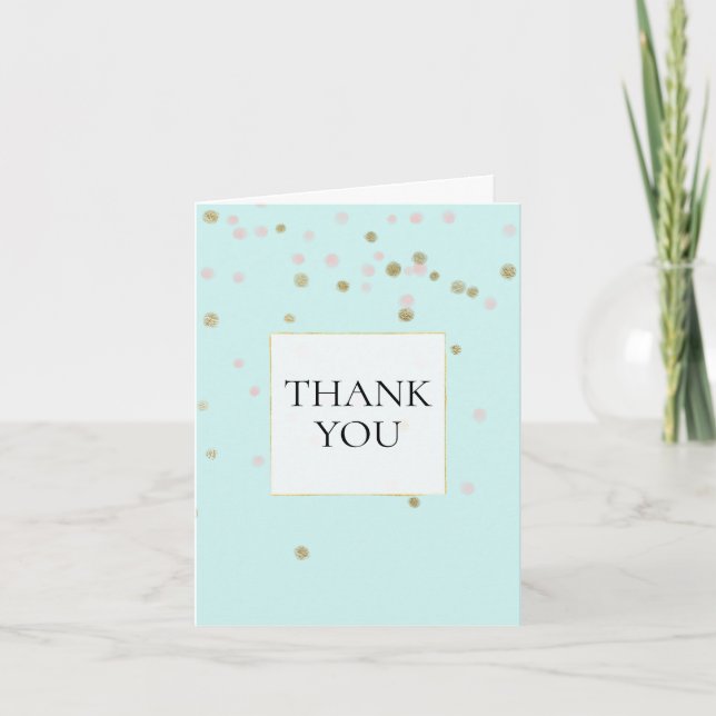 Mint Blush Pink Gold Confetti Vielen Dank Dankeskarte (Vorderseite)