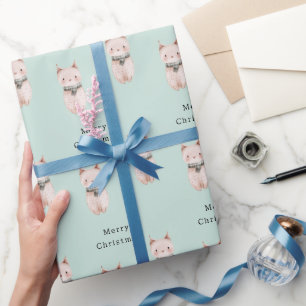 Mint Blush Pink Katze Weihnachten Geschenkpapier