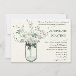 Mint Blush Pink Mason Jar Wild Blume Hochzeit Einladung