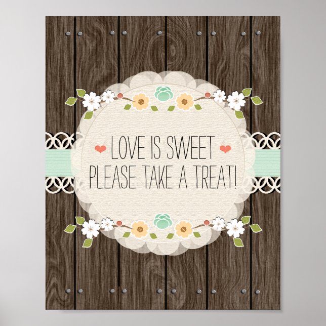 Mint Boho Rustic Polterabend Candy Bar Sign Poster (Vorne)