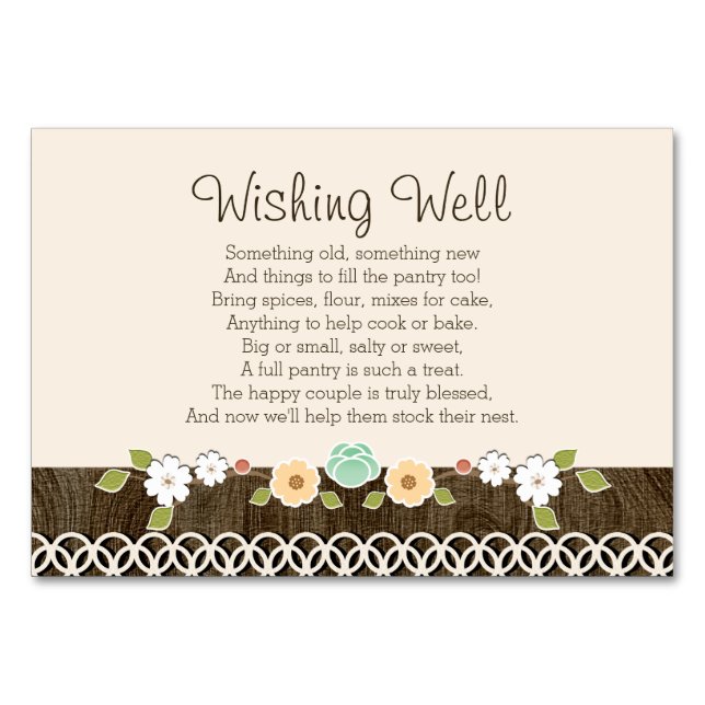 Mint Boho Rustikaler Polterabend WISHING WELL CARD Tischnummer (Vorderseite)