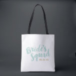 Mint Bride's Squad Personalisiert Brautparty Tasch Tasche<br><div class="desc">Benutzerdefinierte Brautparty-Totbeutel mit "Bride's Squad" Grafik in einem stilvollen Pinselskript. Personalisieren Sie es mit Ihrem Hochzeitstermin,  Hochzeitshashtag,  Namen oder anderen benutzerdefinierten Text. Niedlicher Polka Dot auf der Rückseite. Perfektes Geschenk für Braut,  Brautmädchen und Hochzeitsfeier!</div>
