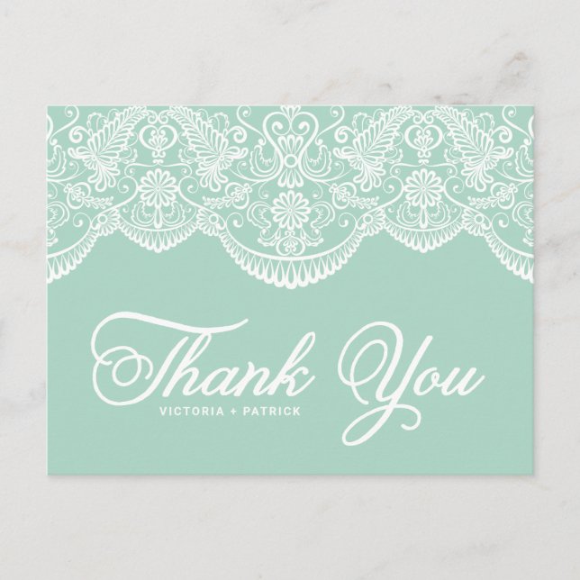 Mint Brocade Lace Wedding Danke Postcard Postkarte (Vorderseite)